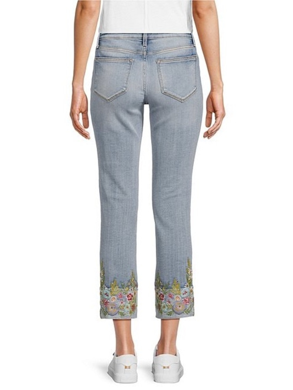 Driftwood Colette Stretch Denim Floral Embroidered Cuffed Cropped Straight Jeans - Picture 2 of 9
